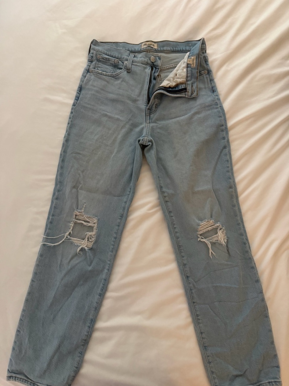 Madewell Light Blue Distressed Straight Leg Jeans